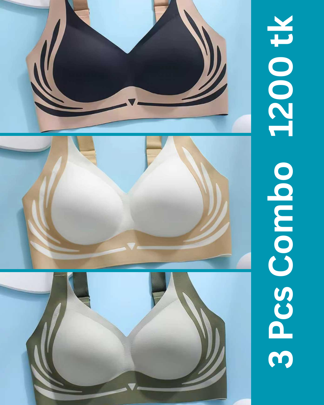 Seamless bra Premium Quality- (Black+Skin+Green)